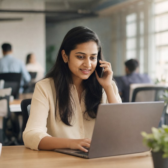 A recruiter on the phone in an office